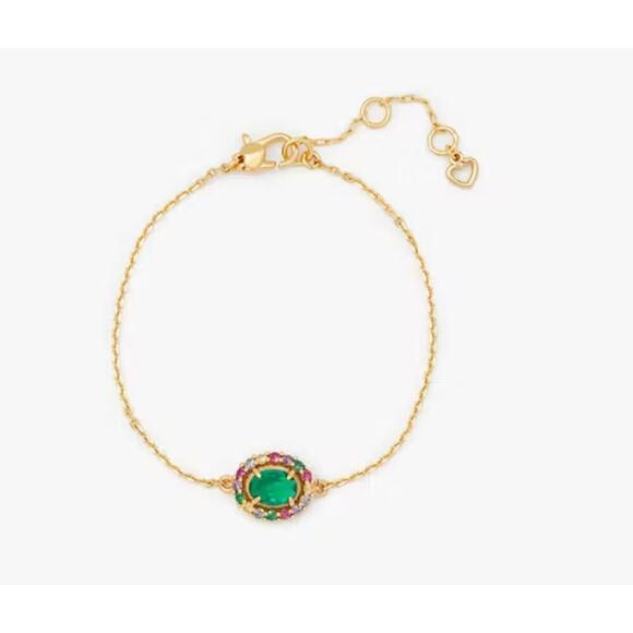 Kate Spade Elegant Gold Tone Chain Emerald Green Crystal Bracelet - Picture 8 of 9